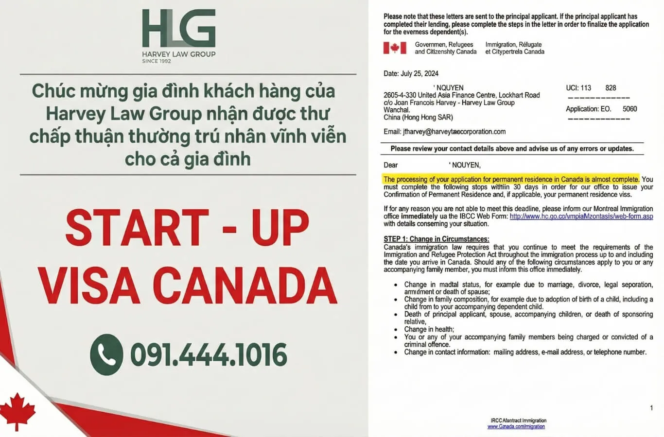 CHÚC MỪNG GIA ĐÌNH KHÁCH HÀNG CỦA HLG NHẬN THƯ CHẤP THUÂN THƯỜNG TRÚ NHÂN VĨNH VIỄN QUA CHƯƠNG TRÌNH SUV