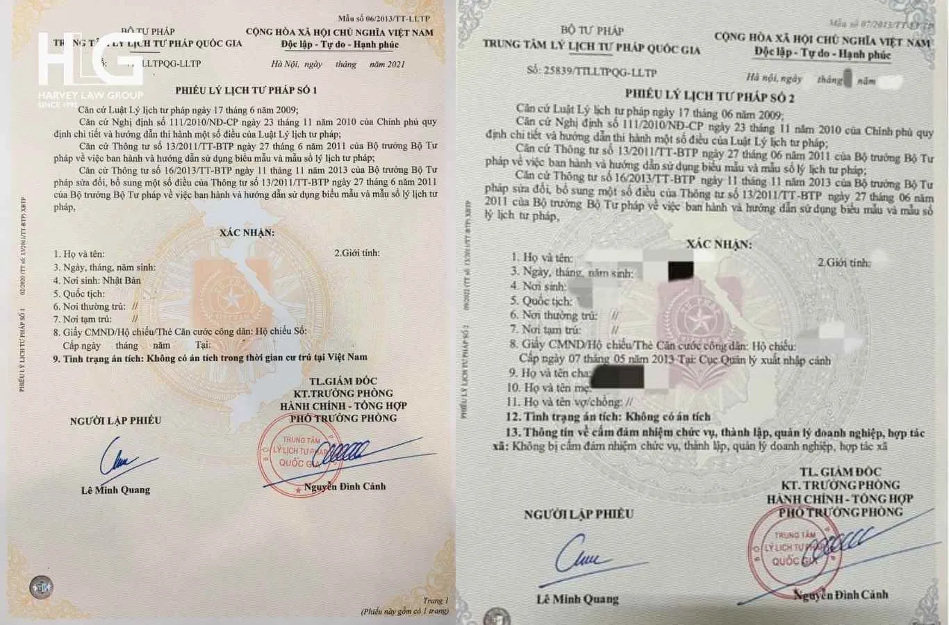 Mẫu Phiếu lý lịch tư pháp số 1 và số 2 tại Việt Nam